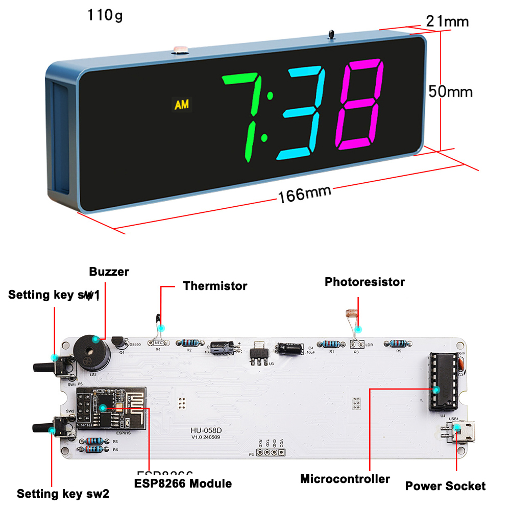 ESP8266 IoT Colorful WiFi Cloc - Diy Electronics Gadgets review and price