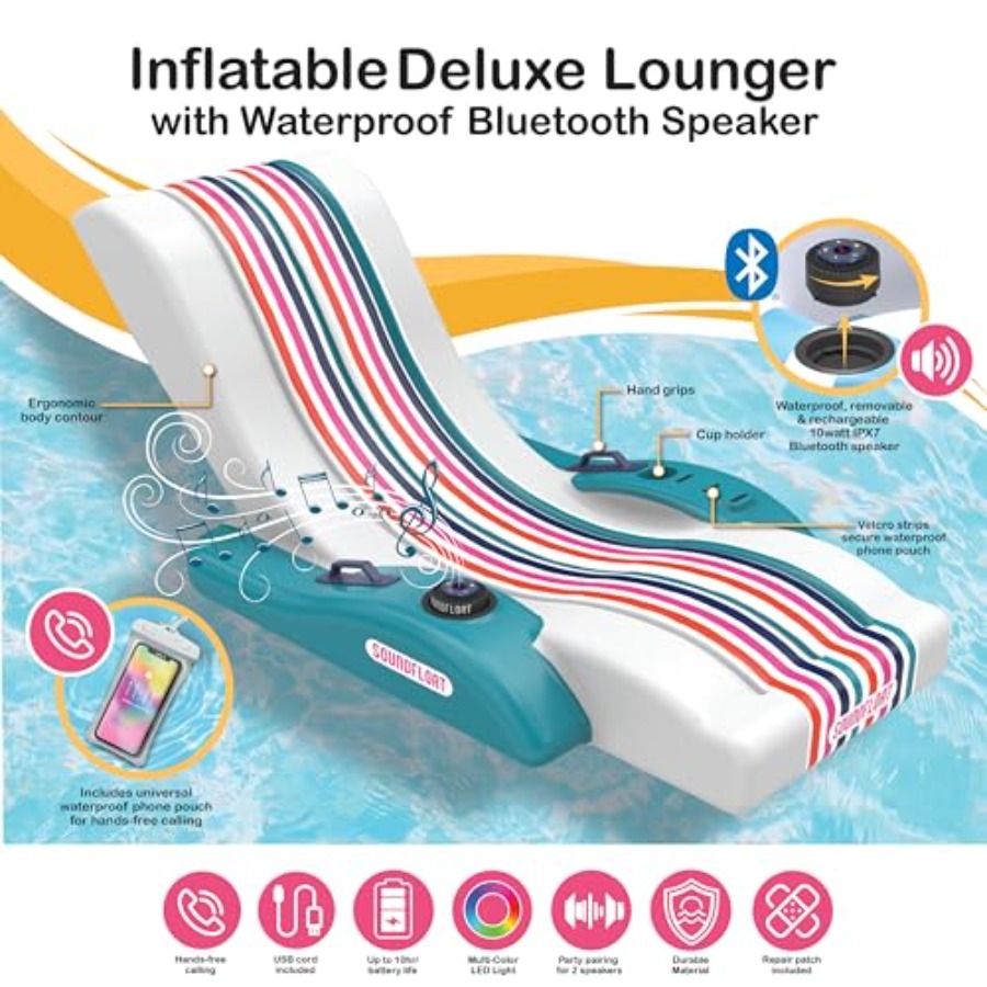 Inflatable Pool Lounger with B - Bluetooth Speaker Waterproof review and price